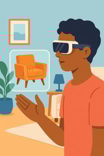 Man using AR glasses to preview furniture, showing augmented reality in ecommerce trends.